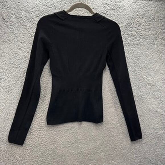 Karen Millen Size 2 Black Top Collar Long Sleeves Body Con Crop Quiet Luxury - Picture 11 of 11
